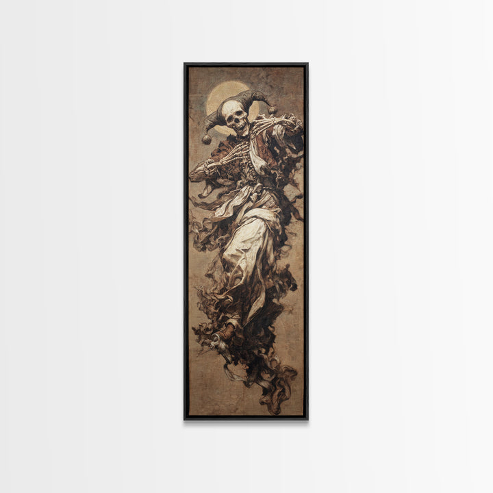 The Phantom Jester, Dark Renaissance Art, Tall Narrow Wall Art, Dark Fantasy Wall Art, Framed Canvas Print, Halloween Wall Art