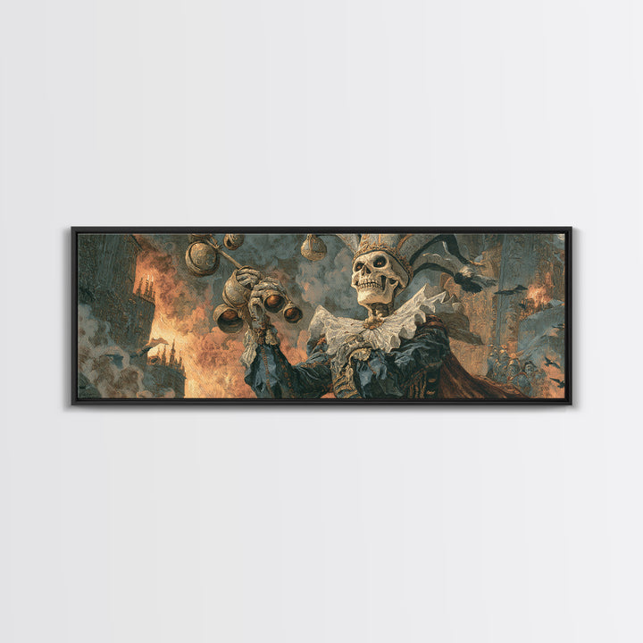 The Phantom Jester, Apocalyptic Romantic Art, Extra Wide Wall Art, Dark Fantasy Wall Art, Framed Canvas Print, Halloween Wall Art