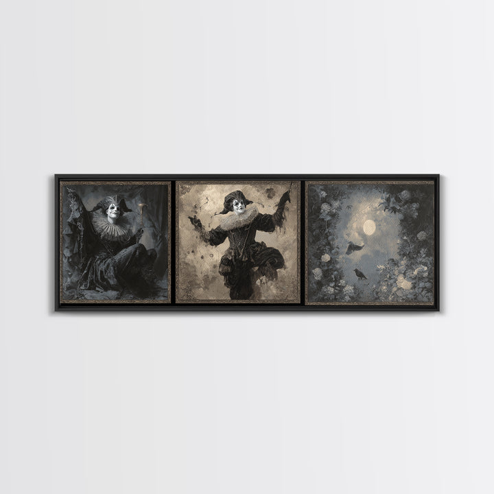 The Phantom Jester, Symbolist Dream Art, Extra Wide Wall Art, Macabre Wall Art, Framed Canvas Print, Halloween Wall Art