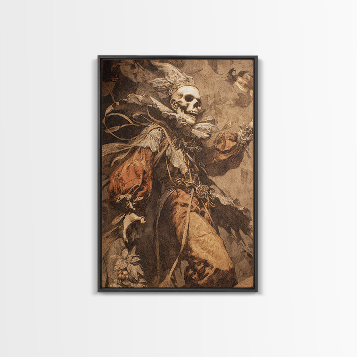 The Phantom Jester, Ornate Symbolist Art, Vertical Wall Art, Dark Fantasy Wall Art, Framed Canvas Print, Halloween Wall Art