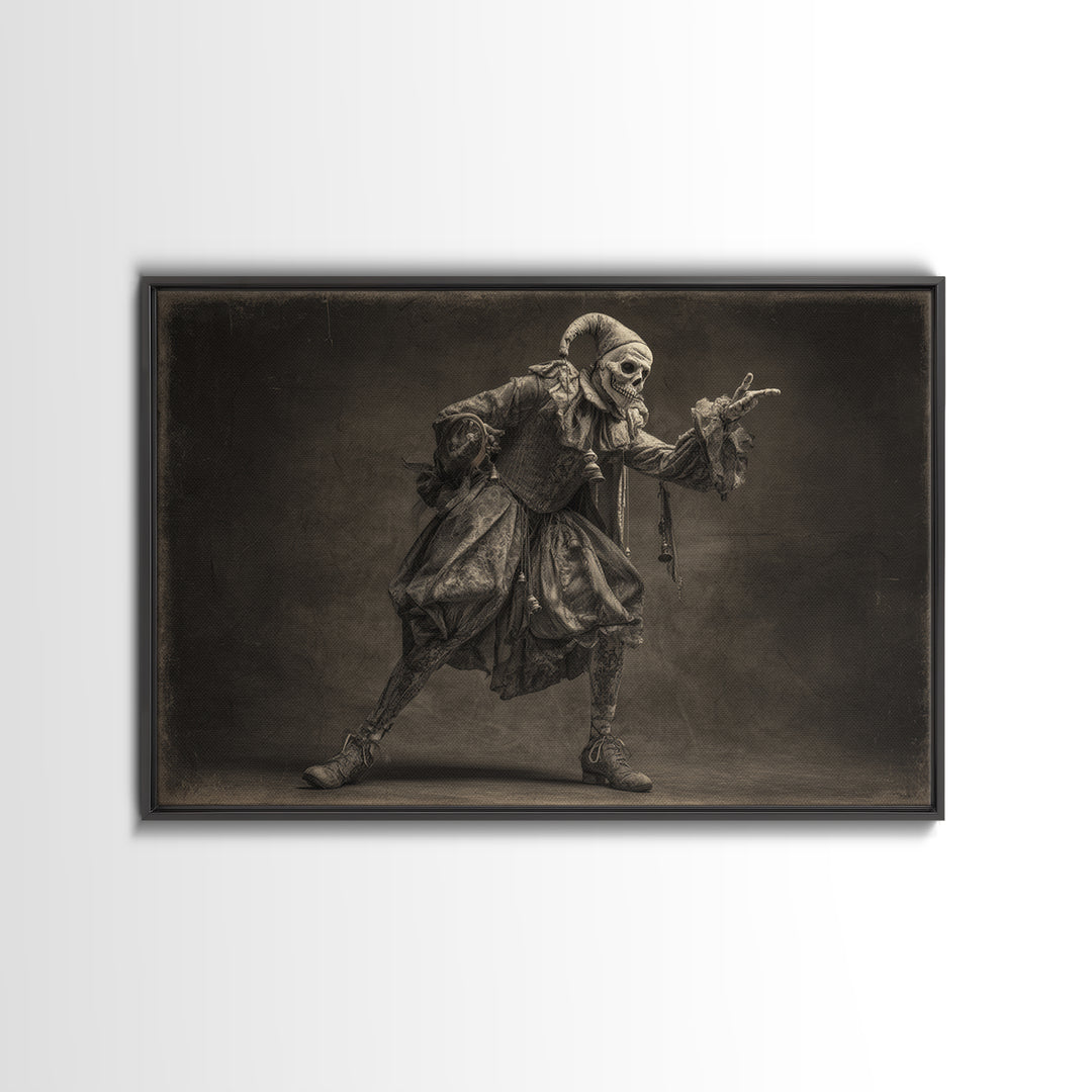The Phantom Jester, Expressionist Nightmare Art, Landscape Wall Art, Dark Halloween Decor, Framed Canvas Print, Halloween Wall Art