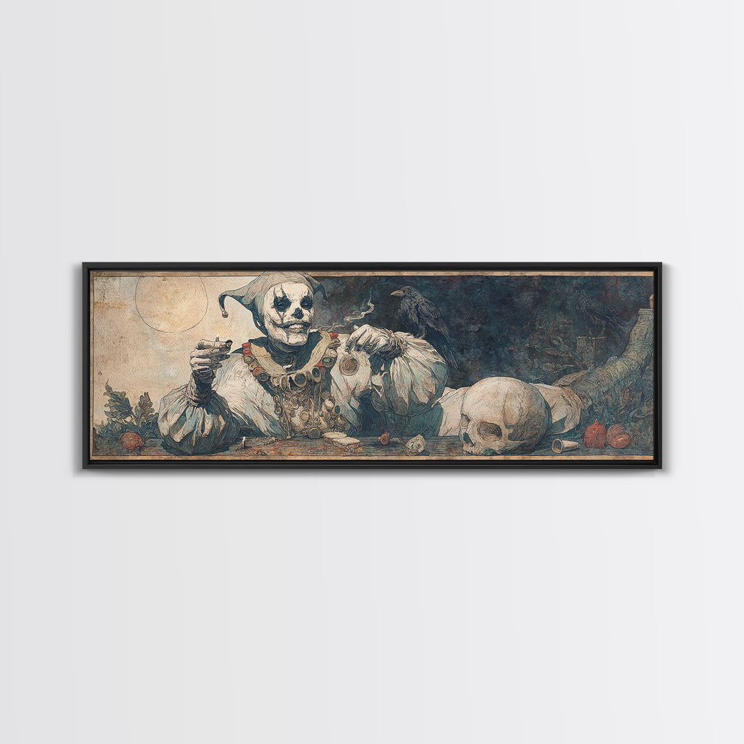 The Phantom Jester, Expressionist Gothic Art, Extra Wide Wall Art, Dark Fantasy Wall Art, Canvas Print, Halloween Wall Art, Halloween Decor