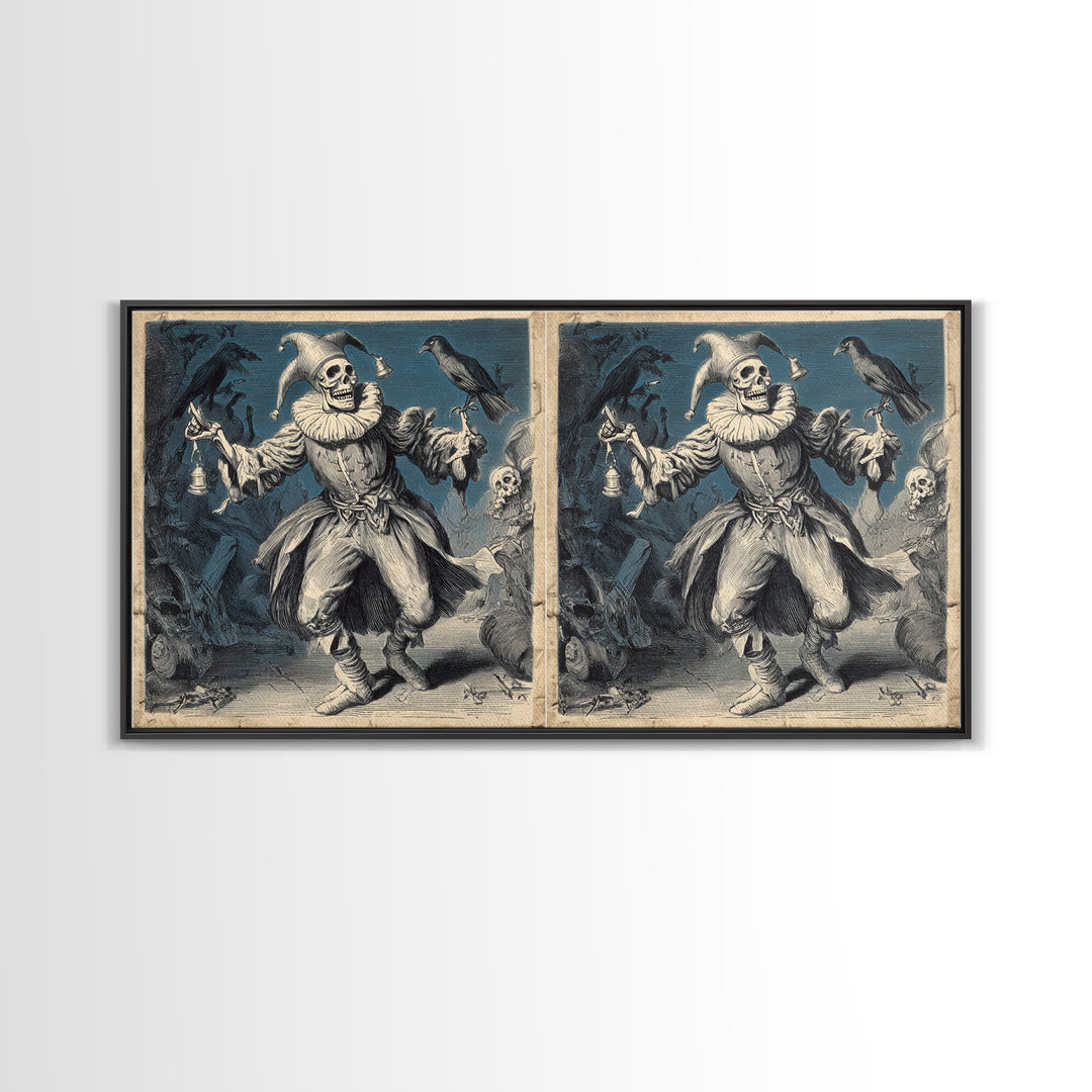 The Phantom Jester, Macabre Folk Print Art, Wide Panoramic Art, Gothic Horror Wall Art, Canvas Print, Halloween Wall Art