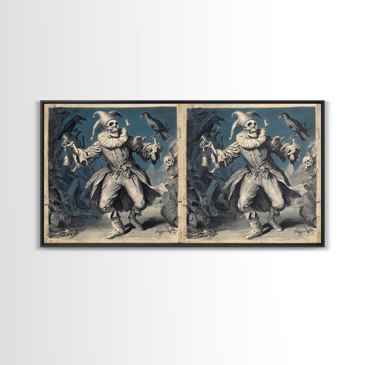 The Phantom Jester, Macabre Folk Print Art, Wide Panoramic Art, Gothic Horror Wall Art, Canvas Print, Halloween Wall Art