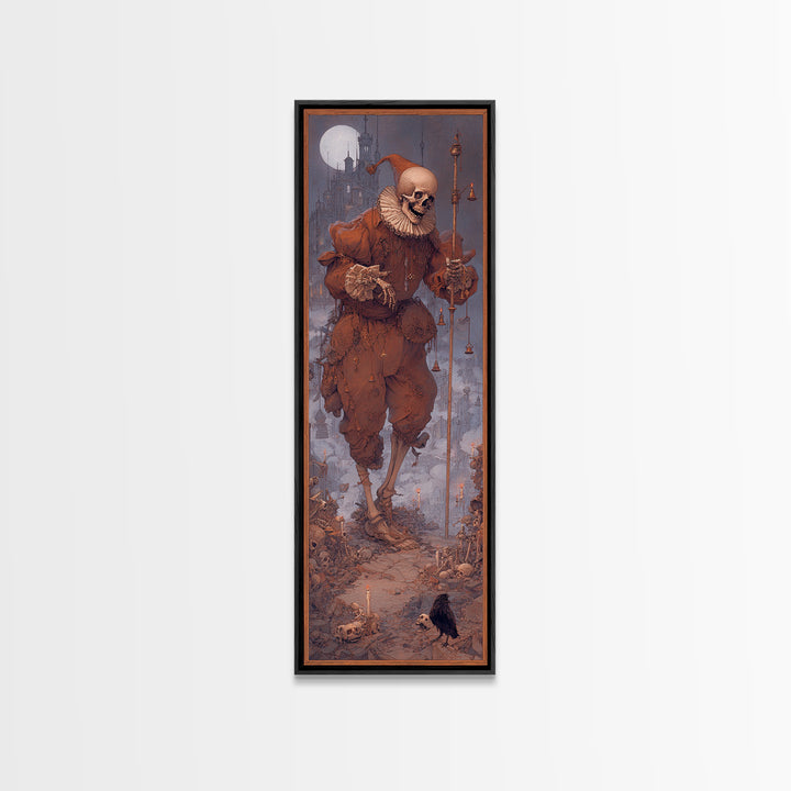 The Phantom Jester, Surreal Apocalyptic Art, Tall Narrow Wall Art, Macabre Wall Art, Canvas Print, Halloween Wall Art