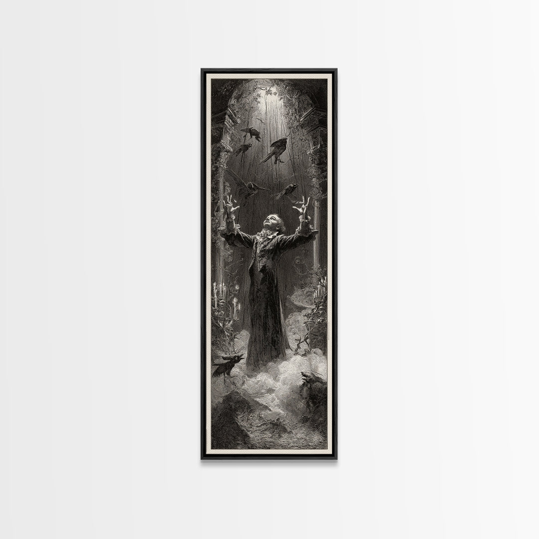 The Marionette Master, Gothic Engraving Art, Tall Narrow Wall Art, Macabre Wall Art, Canvas Print, Halloween Wall Art