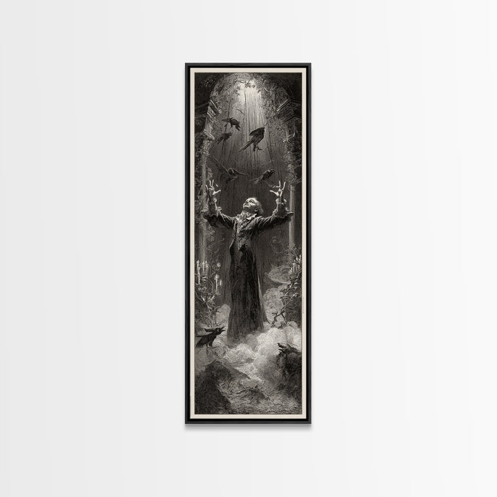The Marionette Master, Gothic Engraving Art, Tall Narrow Wall Art, Macabre Wall Art, Canvas Print, Halloween Wall Art