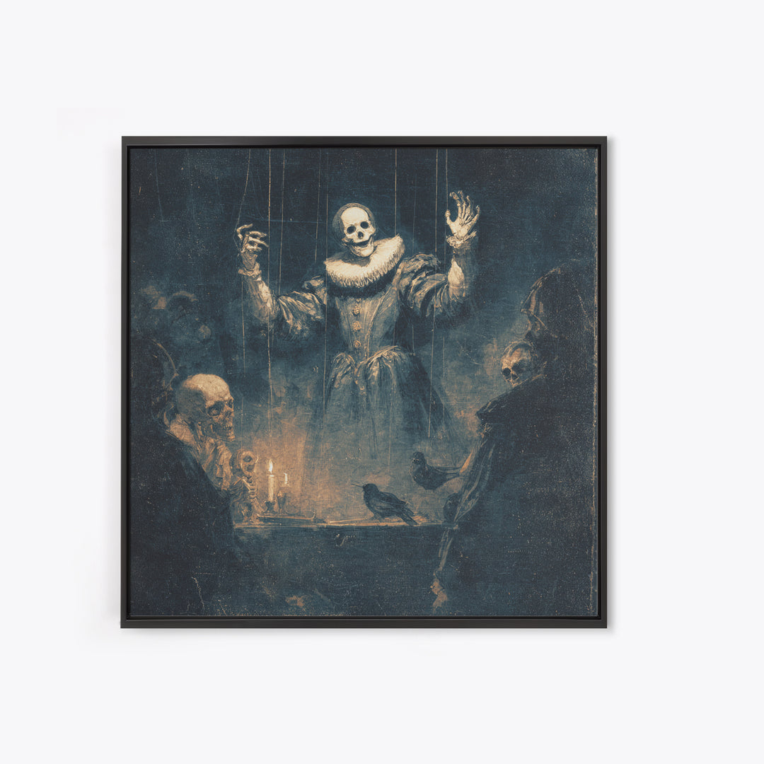 The Marionette Master, Danse Macabre Art, Square Wall Art, Dark Halloween Decor, Framed Canvas Print, Halloween Wall Art