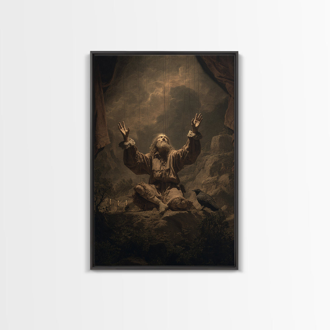 The Marionette Master, Baroque Witchcraft Art, Vertical Wall Art, Dark Halloween Decor, Canvas Print, Halloween Wall Art