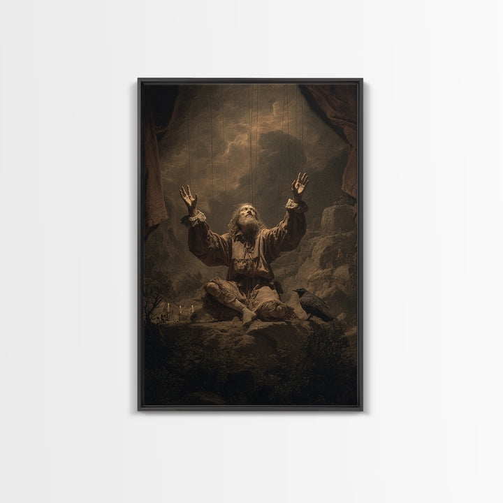 The Marionette Master, Baroque Witchcraft Art, Vertical Wall Art, Dark Halloween Decor, Canvas Print, Halloween Wall Art