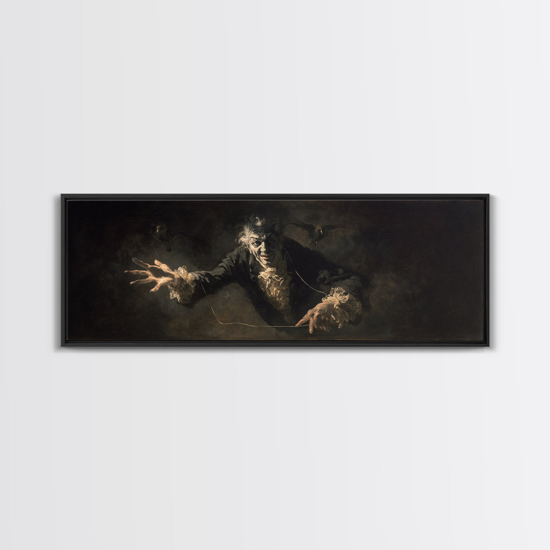 The Marionette Master, Dark Romantic Horror Art, Extra Wide Wall Art, Macabre Wall Art, Framed Canvas Print, Halloween Wall Art