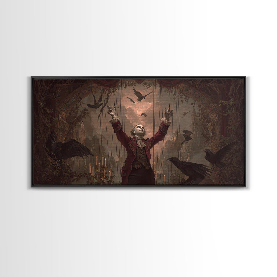 The Marionette Master, Apocalyptic Romantic Art, Wide Panoramic Art, Gothic Horror Wall Art, Canvas Print, Halloween Wall Art