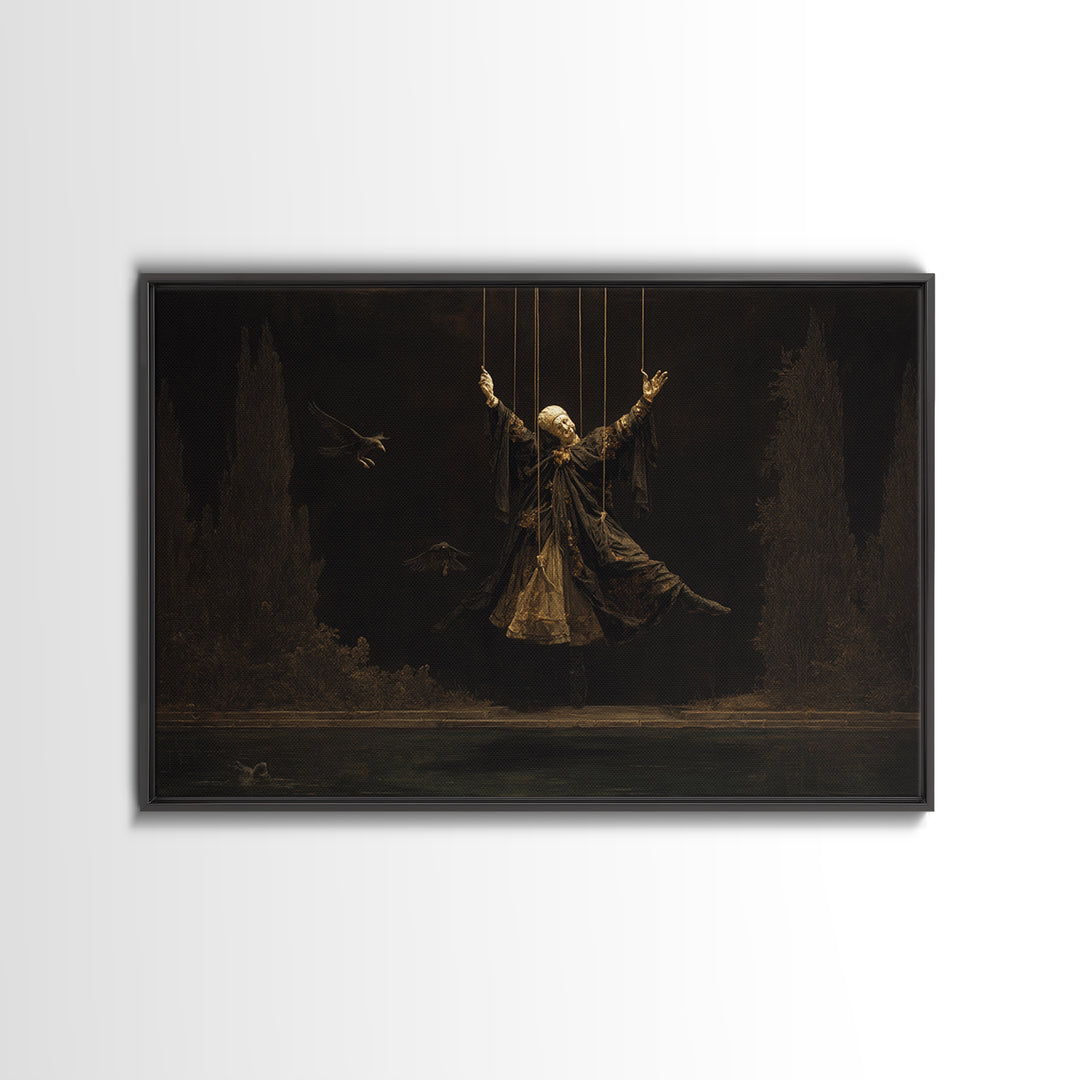 The Marionette Master, Symbolist Gothic Landscape, Landscape Wall Art, Dark Fantasy Wall Art, Framed Canvas Print, Halloween Wall Art