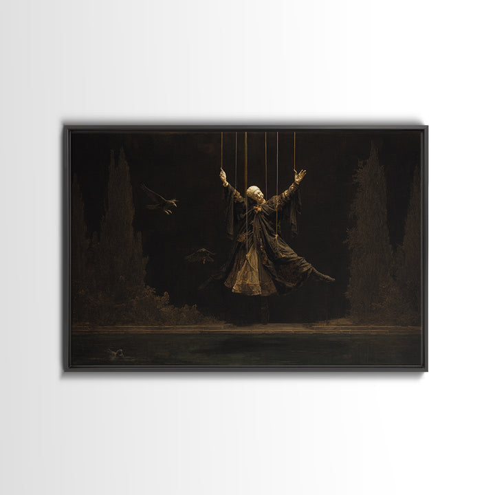 The Marionette Master, Symbolist Gothic Landscape, Landscape Wall Art, Dark Fantasy Wall Art, Framed Canvas Print, Halloween Wall Art