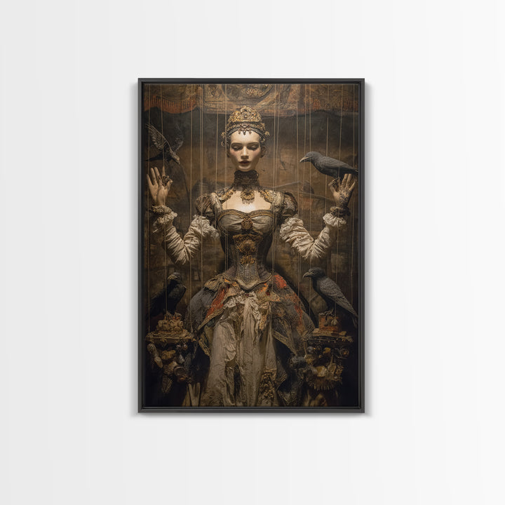 The Marionette Master, Ornate Symbolist Art, Vertical Wall Art, Dark Halloween Decor, Canvas Print, Halloween Wall Art