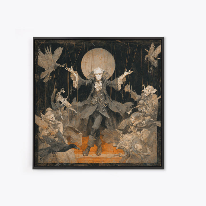 The Marionette Master, Decadent Gothic Art, Square Wall Art, Macabre Wall Art, Framed Canvas Print, Halloween Wall Art
