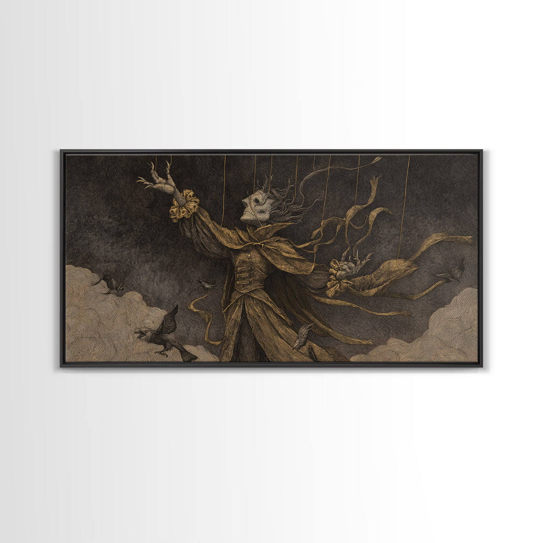 The Marionette Master, Expressionist Nightmare Art, Wide Panoramic Art, Dark Fantasy Wall Art, Canvas Print, Halloween Wall Art