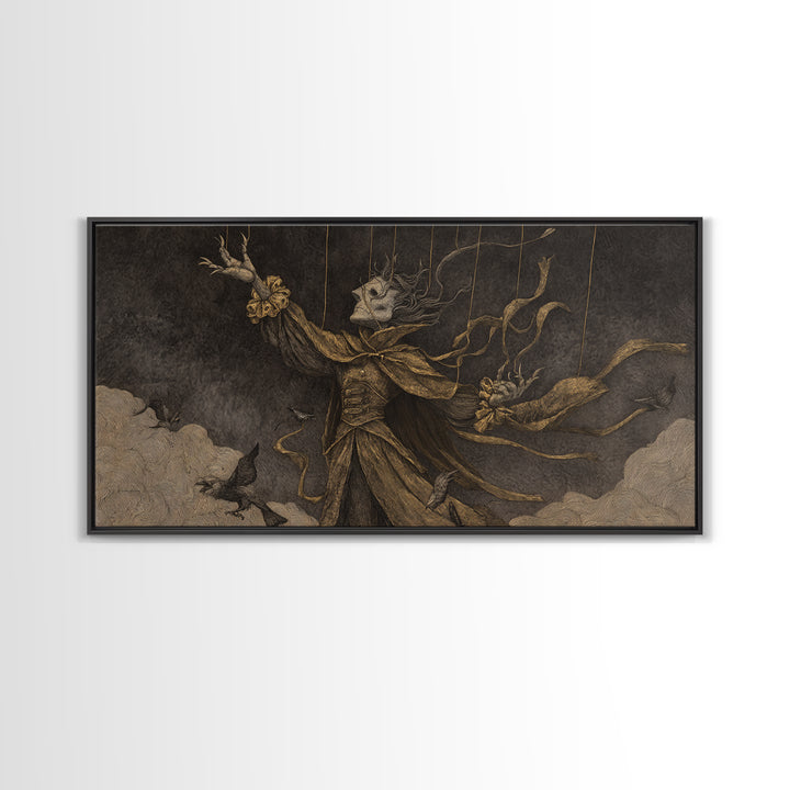 The Marionette Master, Expressionist Nightmare Art, Wide Panoramic Art, Dark Fantasy Wall Art, Canvas Print, Halloween Wall Art