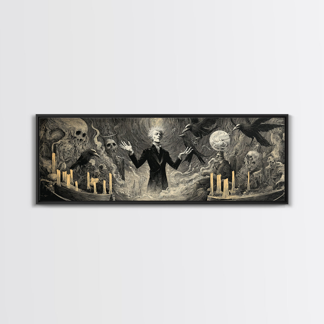 The Marionette Master, Expressionist Gothic Art, Extra Wide Wall Art, Macabre Wall Art, Framed Canvas Print, Halloween Wall Art