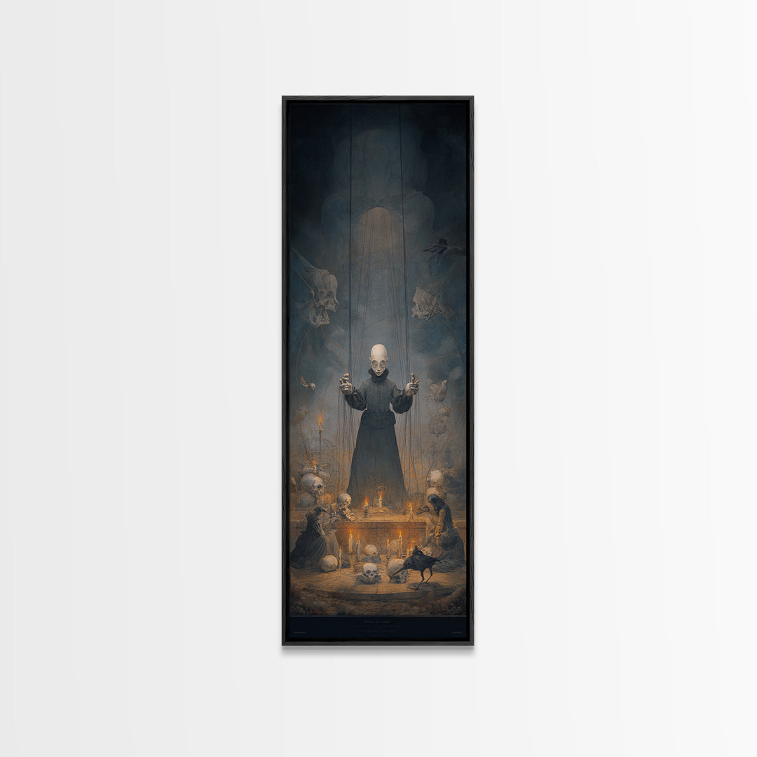 The Marionette Master, Surreal Apocalyptic Art, Tall Narrow Wall Art, Gothic Horror Wall Art, Framed Canvas Print