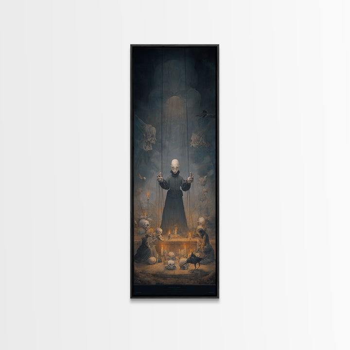 The Marionette Master, Surreal Apocalyptic Art, Tall Narrow Wall Art, Gothic Horror Wall Art, Framed Canvas Print