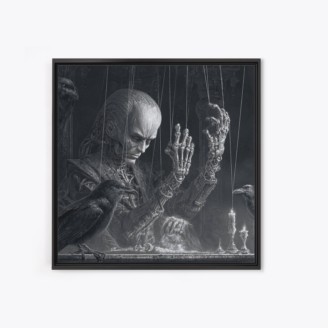 The Marionette Master, Biomechanical Horror Art, Square Wall Art, Dark Halloween Decor, Framed Canvas Print, Halloween Wall Art