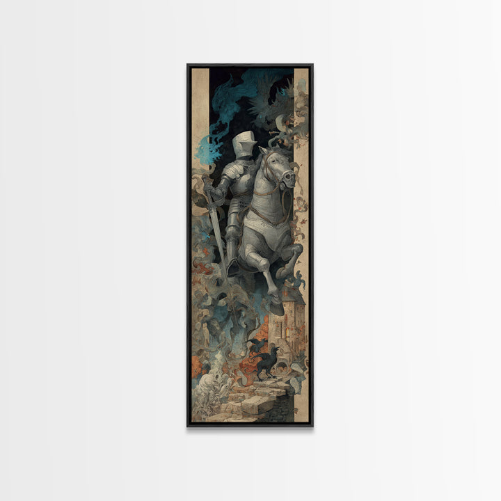 The Spectral Knight, Medieval Grotesque Art, Tall Narrow Wall Art, Gothic Horror Wall Art, Canvas Print, Halloween Wall Art