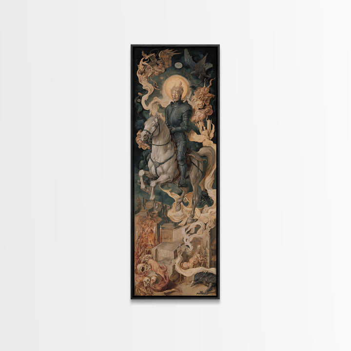 The Spectral Knight, Dark Renaissance Art, Tall Narrow Wall Art, Dark Halloween Decor, Canvas Print, Halloween Wall Art
