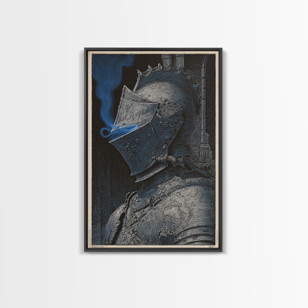 The Spectral Knight, Renaissance Engraving Art, Vertical Wall Art, Dark Fantasy Wall Art, Canvas Print, Halloween Wall Art