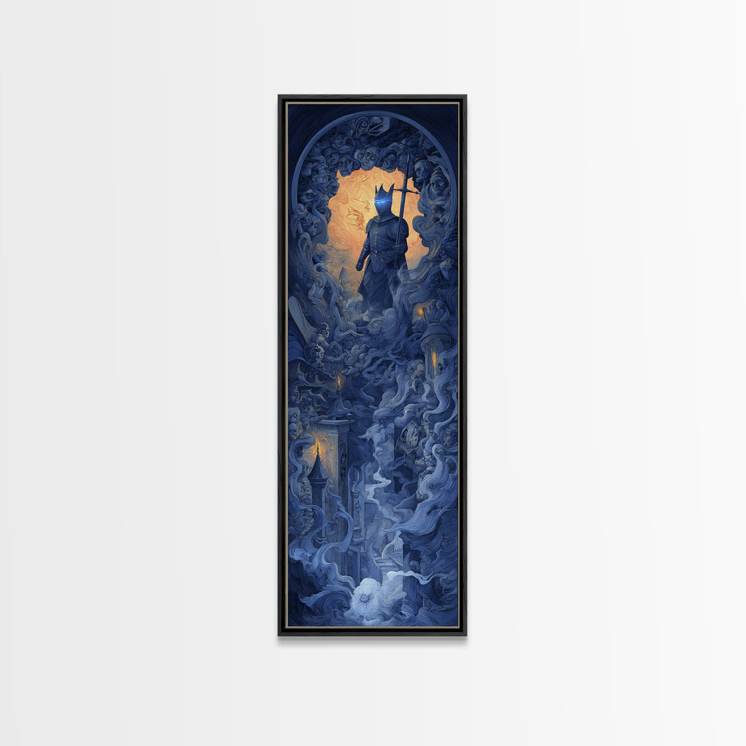 The Spectral Knight, Visionary Gothic Art, Tall Narrow Wall Art, Macabre Wall Art, Canvas Print, Halloween Wall Art
