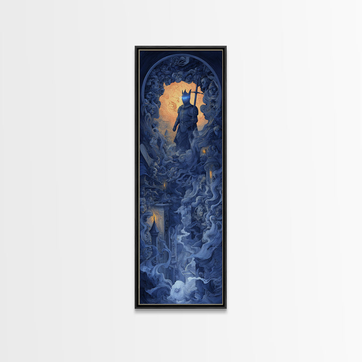 The Spectral Knight, Visionary Gothic Art, Tall Narrow Wall Art, Macabre Wall Art, Canvas Print, Halloween Wall Art