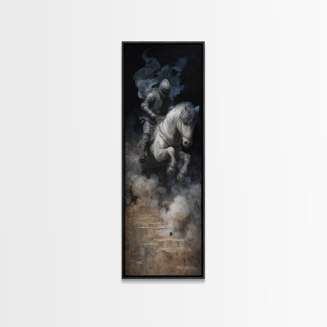 The Spectral Knight, Symbolist Dream Art, Tall Narrow Wall Art, Dark Halloween Decor, Framed Canvas Print, Halloween Wall Art