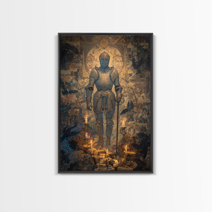 The Spectral Knight, Ornate Symbolist Art, Vertical Wall Art, Dark Halloween Decor, Canvas Print, Halloween Wall Art