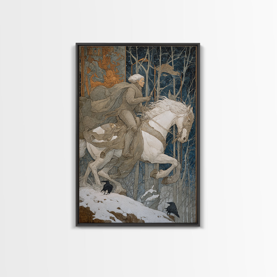 The Spectral Knight, Symbolist Death Art, Vertical Wall Art, Dark Halloween Decor, Canvas Print, Halloween Wall Art