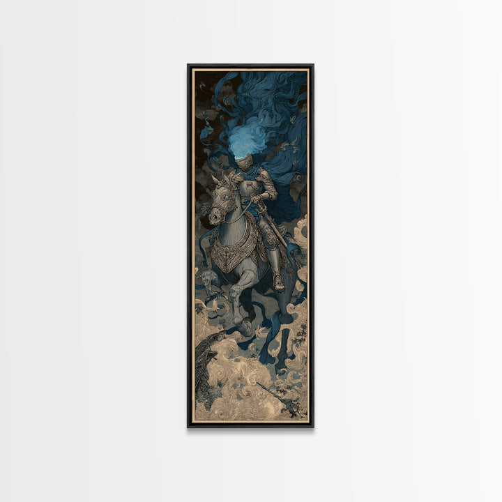The Spectral Knight, Symbolist Etching Art, Tall Narrow Wall Art, Gothic Horror Wall Art, Framed Canvas Print, Halloween Wall Art