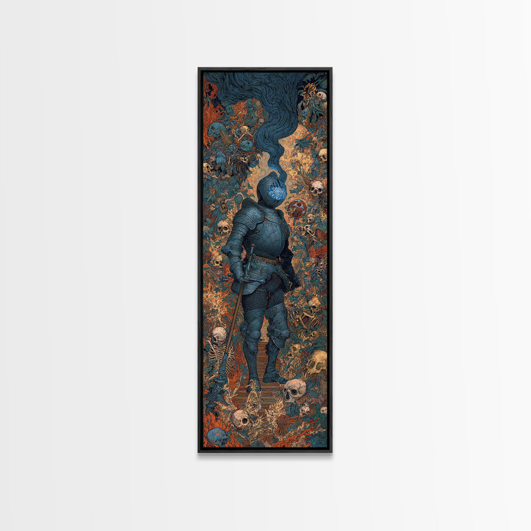 The Spectral Knight, Grotesque Carnival Art, Tall Narrow Wall Art, Dark Halloween Decor, Framed Canvas Print, Halloween Wall Art