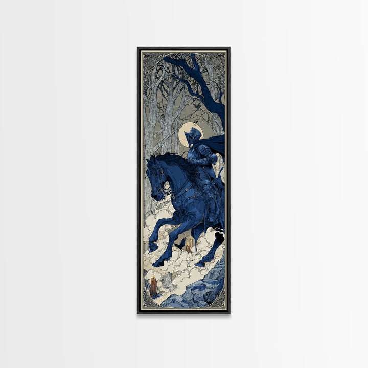 The Spectral Knight, Decadent Line Art, Tall Narrow Wall Art, Dark Fantasy Wall Art, Canvas Print, Halloween Wall Art