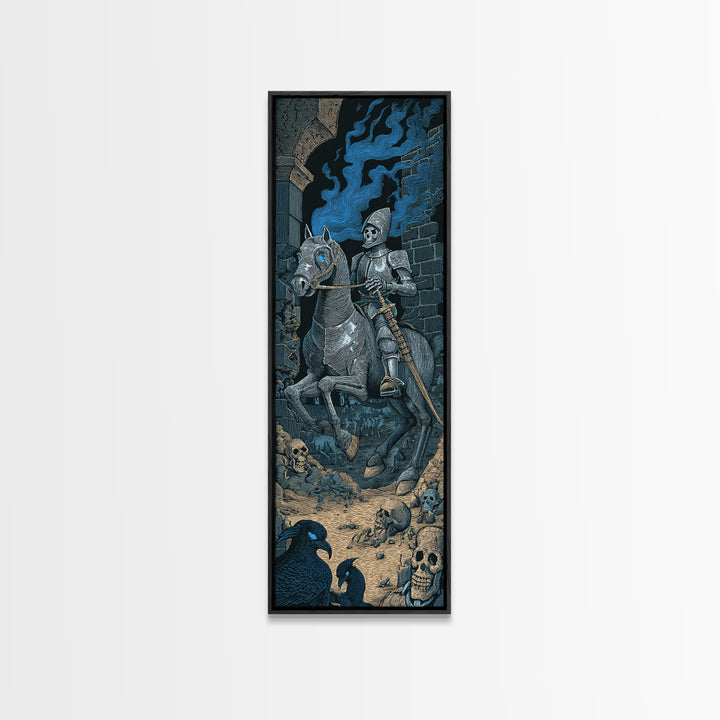 The Spectral Knight, Macabre Folk Print Art, Tall Narrow Wall Art, Gothic Horror Wall Art, Canvas Print, Halloween Wall Art