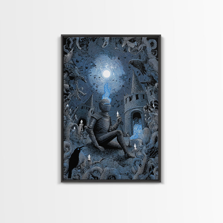 The Spectral Knight, Victorian Macabre Art, Vertical Wall Art, Gothic Horror Wall Art, Framed Canvas Print, Halloween Wall Art