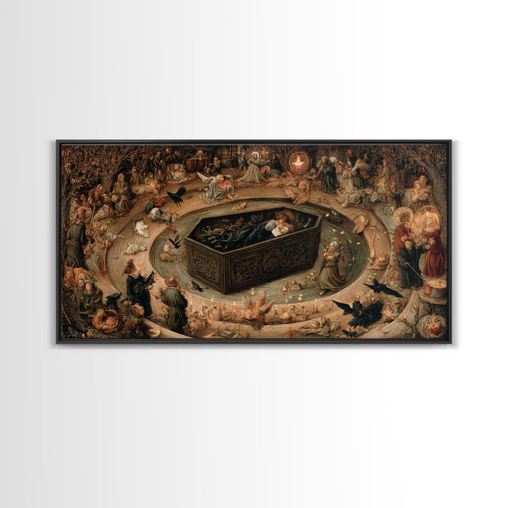 The Coffin Sleeper, Northern Renaissance Horror, Wide Panoramic Art, Dark Halloween Decor, Canvas Print, Halloween Wall Art