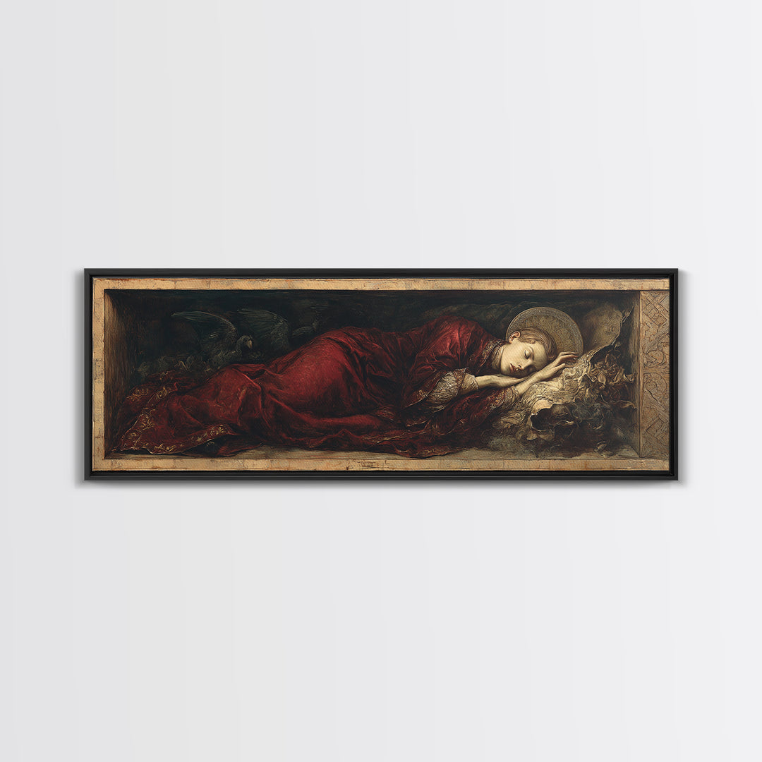 The Coffin Sleeper, Dark Renaissance Art, Extra Wide Wall Art, Gothic Horror Wall Art, Framed Canvas Print, Halloween Wall Art