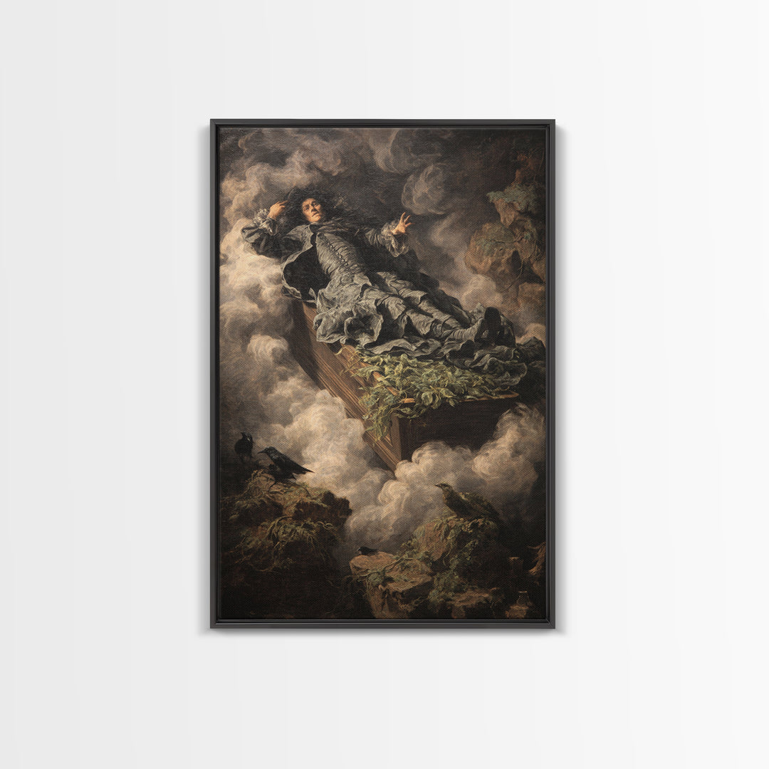 The Coffin Sleeper, Baroque Witchcraft Art, Vertical Wall Art, Macabre Wall Art, Framed Canvas Print, Halloween Wall Art