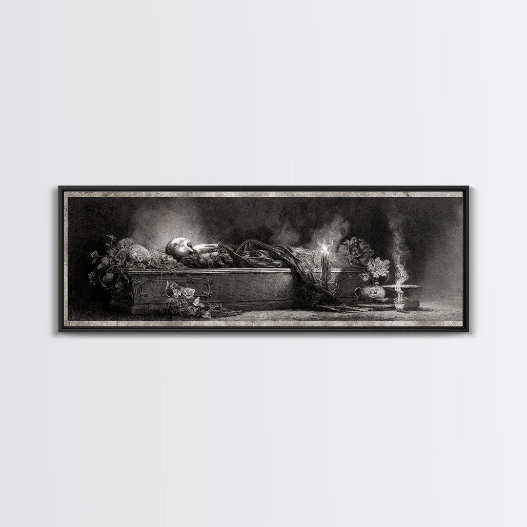 The Coffin Sleeper, Symbolist Dream Art, Extra Wide Wall Art, Dark Fantasy Wall Art, Canvas Print, Halloween Wall Art