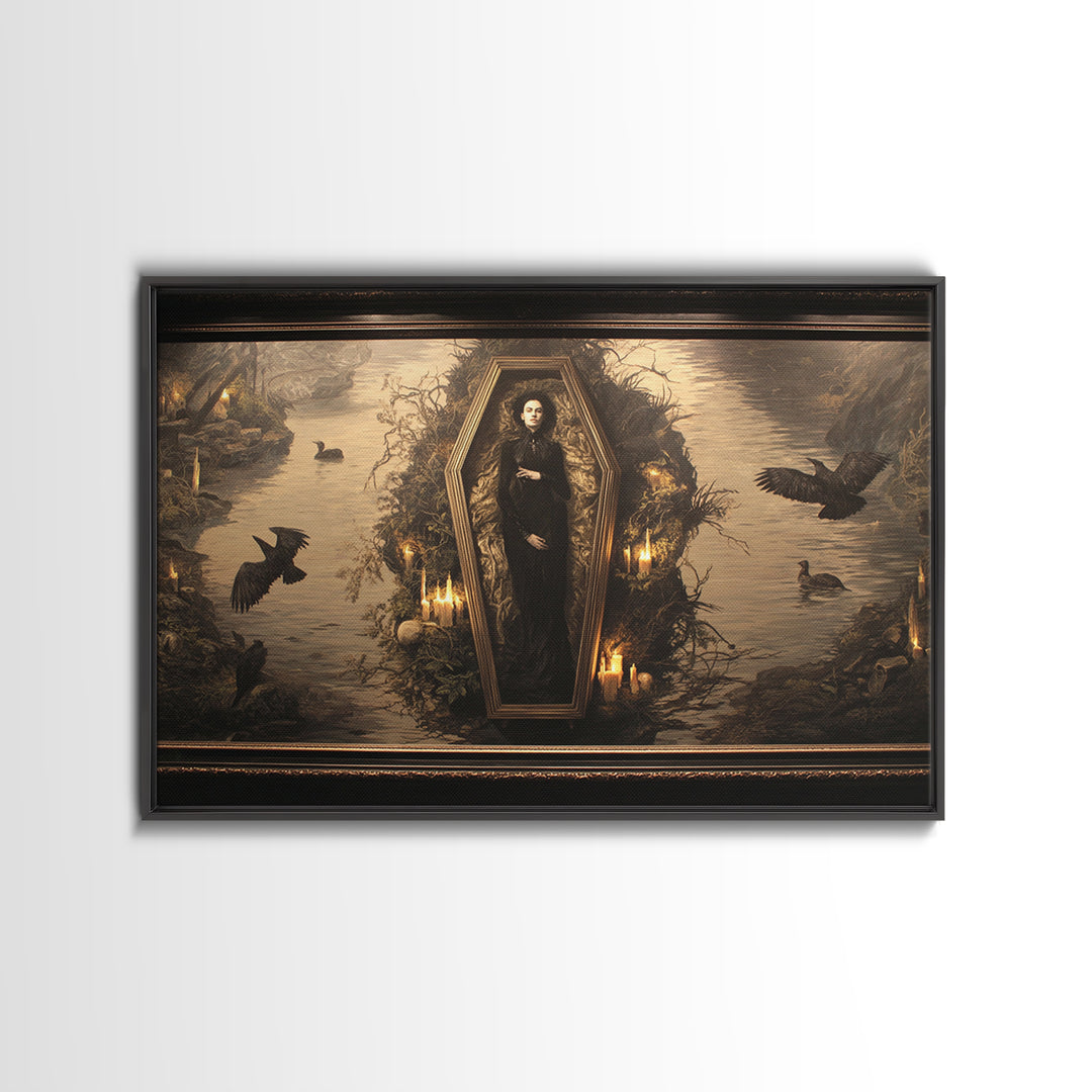 The Coffin Sleeper, Symbolist Gothic Landscape, Landscape Wall Art, Dark Halloween Decor, Framed Canvas Print, Halloween Wall Art