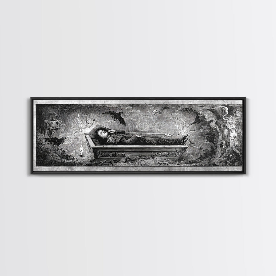 The Coffin Sleeper, Expressionist Nightmare Art, Extra Wide Wall Art, Gothic Horror Wall Art, Framed Canvas Print, Halloween Wall Art