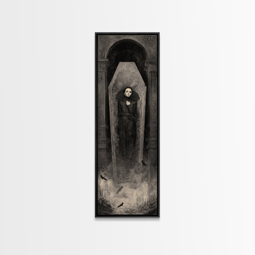 The Coffin Sleeper, Surreal Apocalyptic Art, Tall Narrow Wall Art, Gothic Horror Wall Art, Canvas Print, Halloween Wall Art
