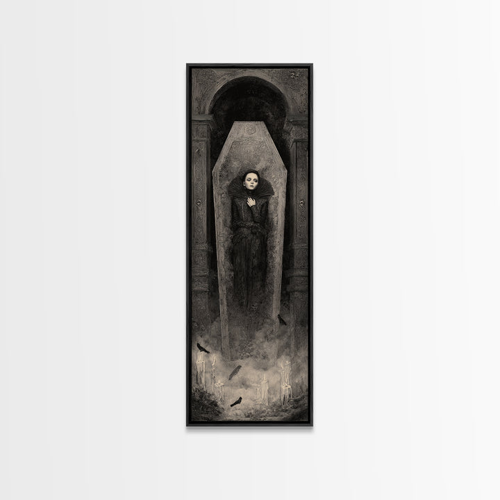 The Coffin Sleeper, Surreal Apocalyptic Art, Tall Narrow Wall Art, Gothic Horror Wall Art, Canvas Print, Halloween Wall Art