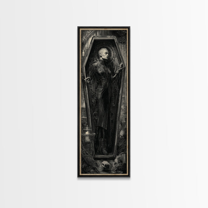 The Coffin Sleeper, Biomechanical Horror Art, Tall Narrow Wall Art, Gothic Horror Wall Art, Framed Canvas Print, Halloween Wall Art