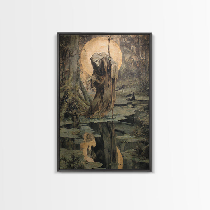 The Swamp Witch, Dark Renaissance Art, Vertical Wall Art, Gothic Horror Wall Art, Canvas Print, Halloween Wall Art