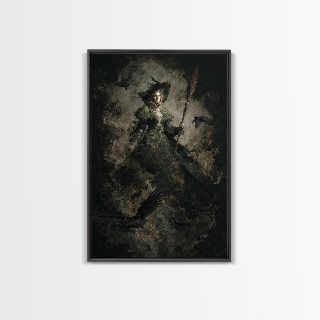 The Swamp Witch, Dark Romantic Horror Art, Vertical Wall Art, Dark Fantasy Wall Art, Framed Canvas Print, Halloween Wall Art